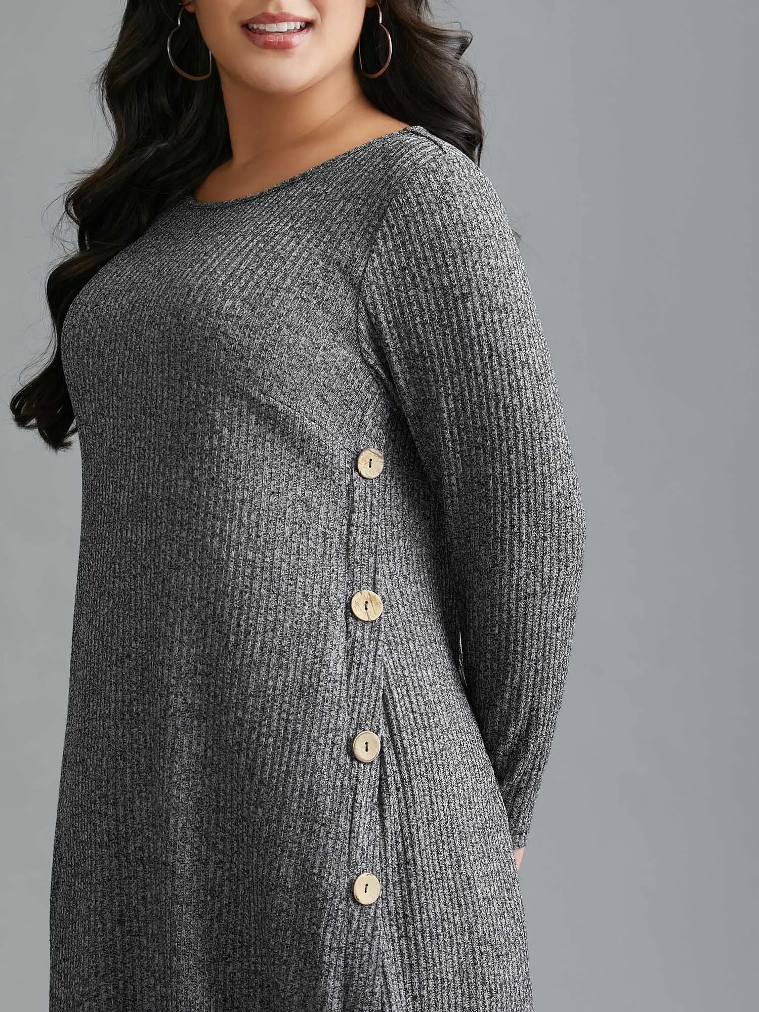 Crew Neck HeatherRibbed Knit Dress sold by Bloomchic product image thumbnail 3