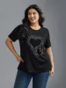Crew Neck Rhinestone Heart T-Shirt sold by Bloomchic