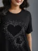 Crew Neck Rhinestone Heart T-Shirt sold by Bloomchic