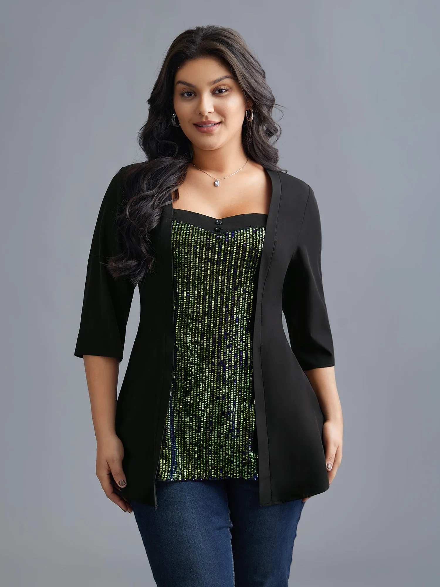 Heart Neckline Patchwork Button Detail Top sold by Bloomchic product image thumbnail 4