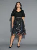 V Neck Mesh Embroidered Patch Dress sold by Bloomchic
