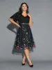 V Neck Mesh Embroidered Patch Dress sold by Bloomchic