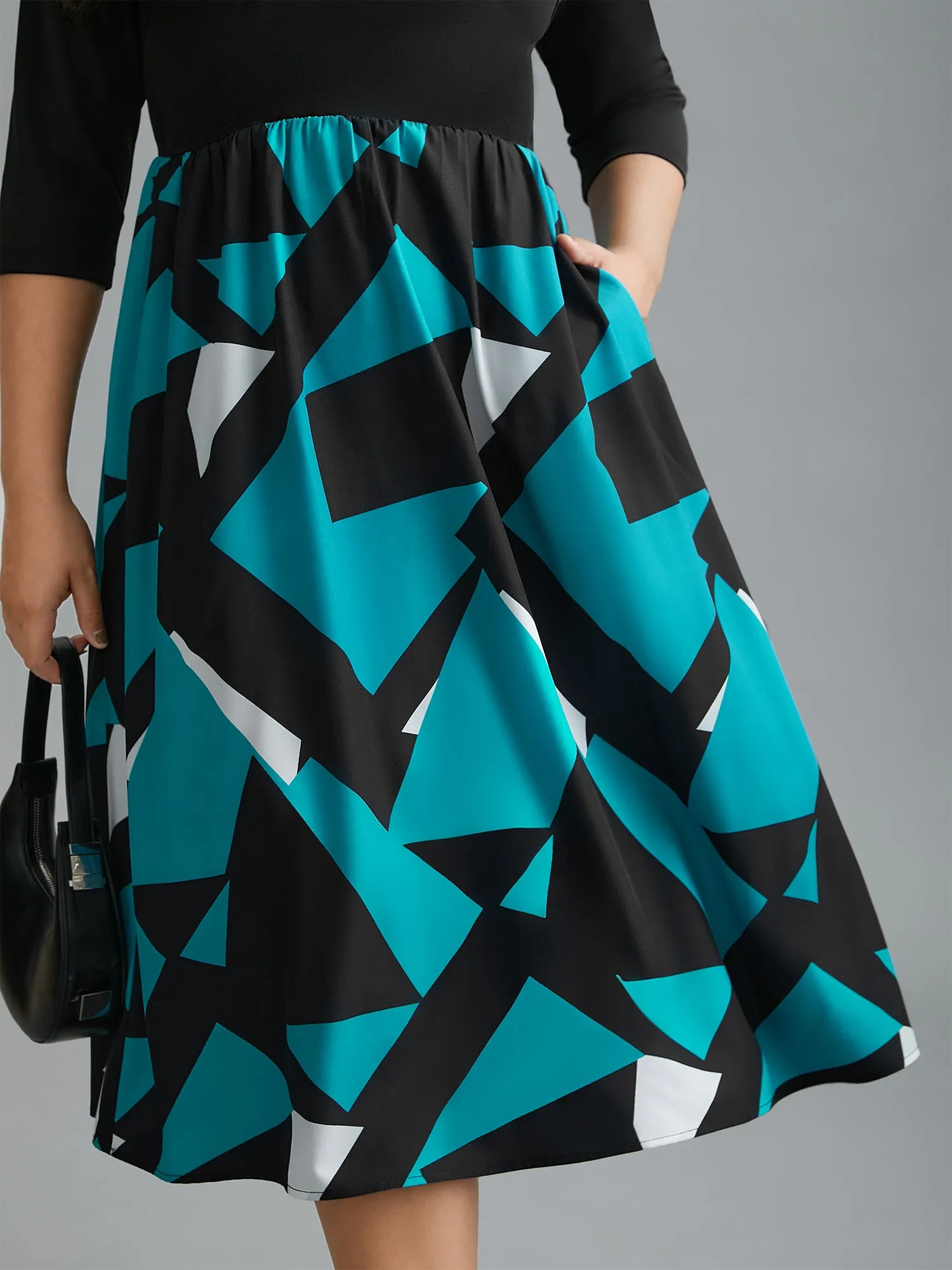 V-Neck Geometric Color Contrast Dress sold by Bloomchic product image thumbnail 4
