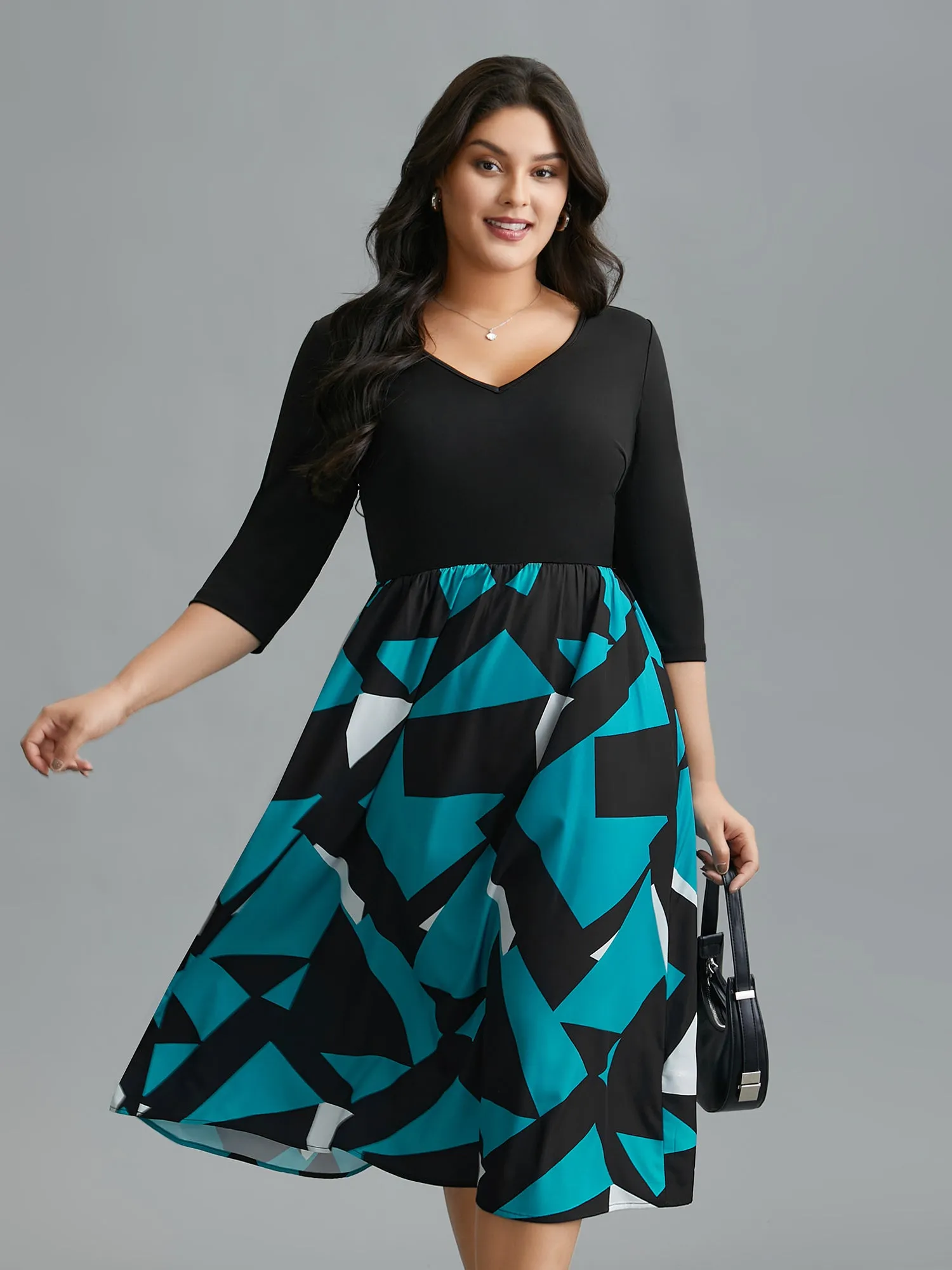 V-Neck Geometric Color Contrast Dress sold by Bloomchic