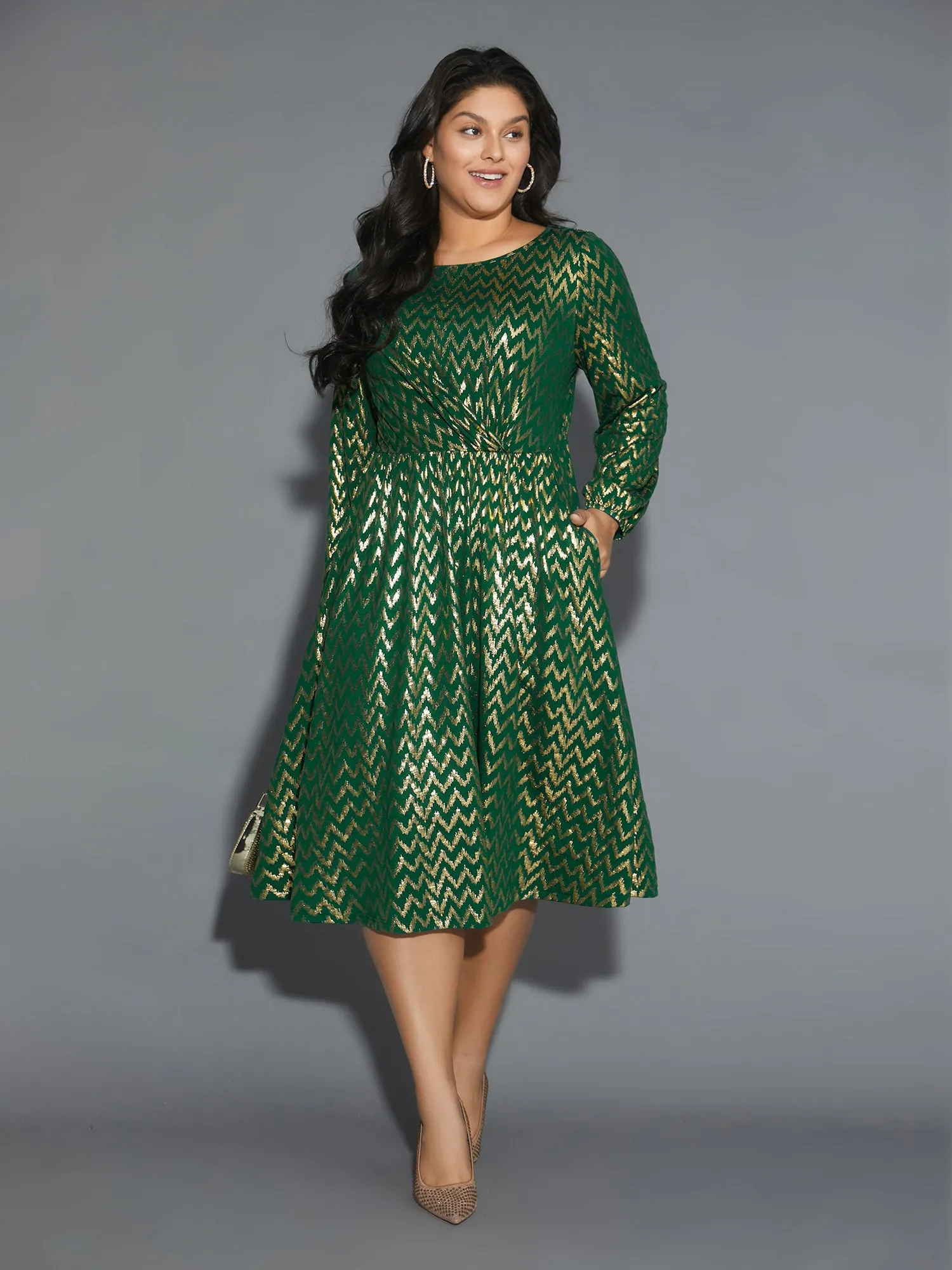 Crew Neck Glitter Geometric Gathered Dress sold by Bloomchic product image thumbnail 4