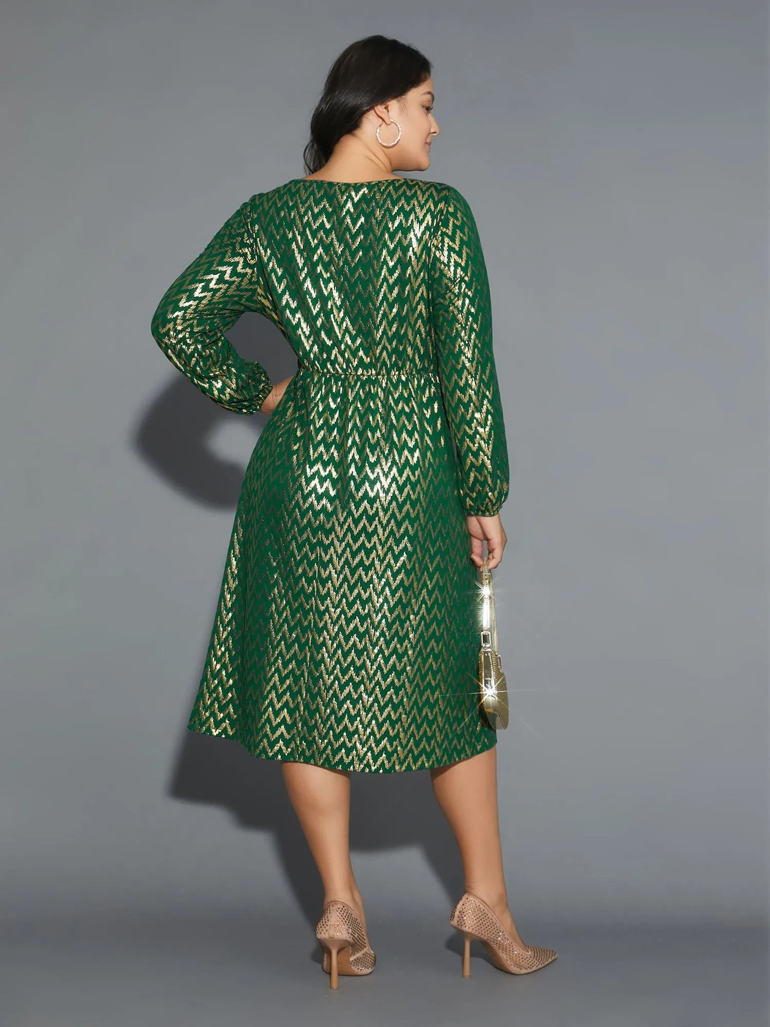 Crew Neck Glitter Geometric Gathered Dress sold by Bloomchic product image thumbnail 5