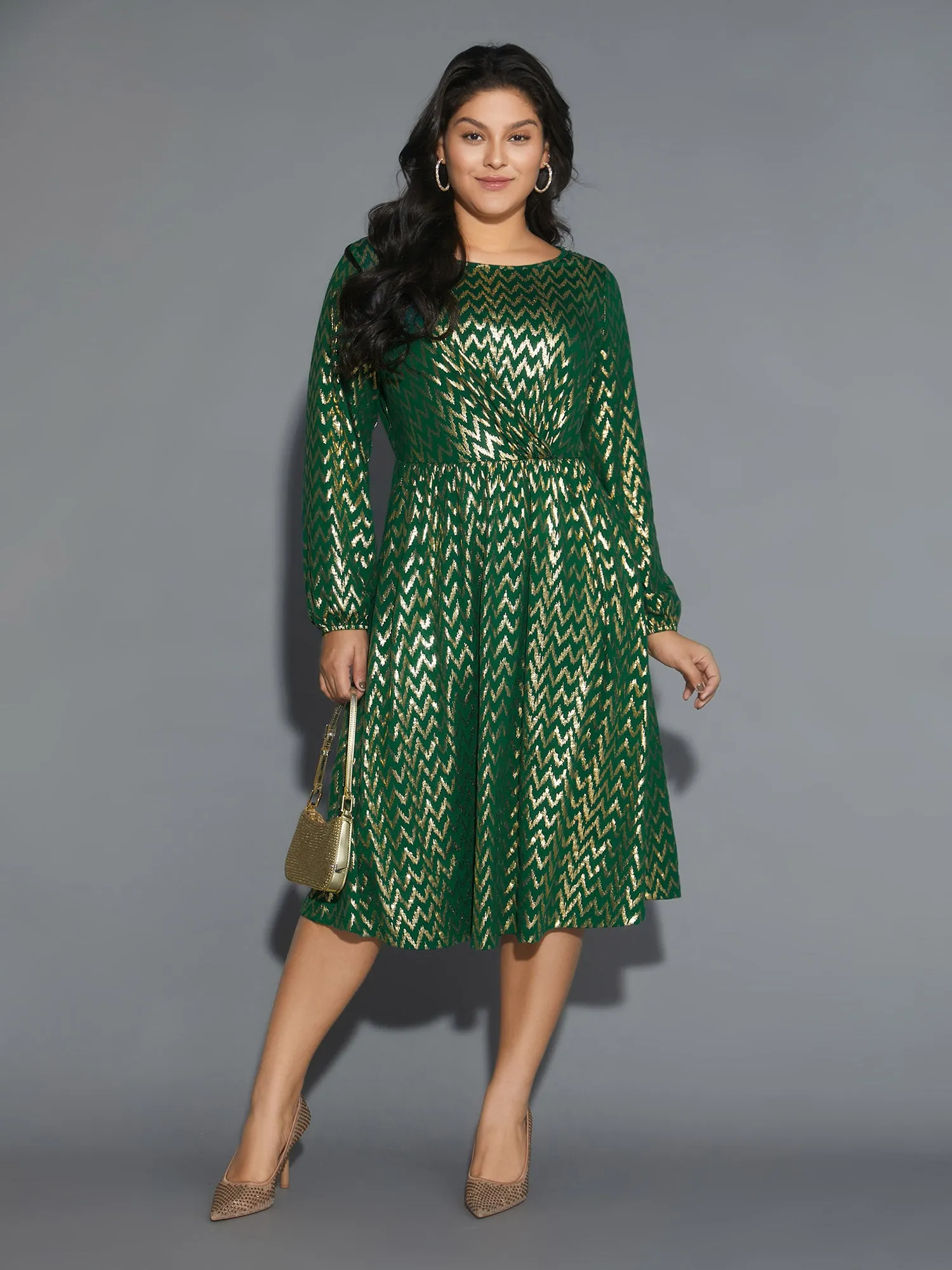 Crew Neck Glitter Geometric Gathered Dress sold by Bloomchic product image thumbnail 3