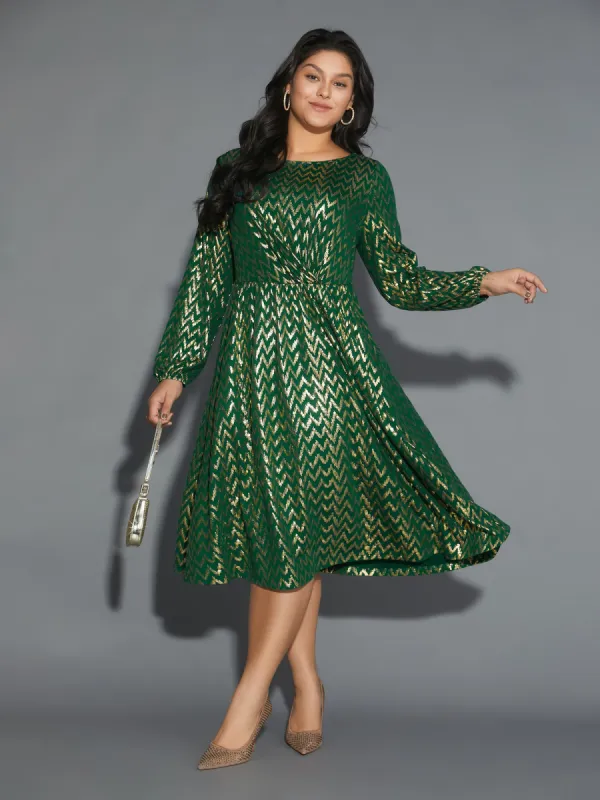 Crew Neck Glitter Geometric Gathered Dress sold by Bloomchic