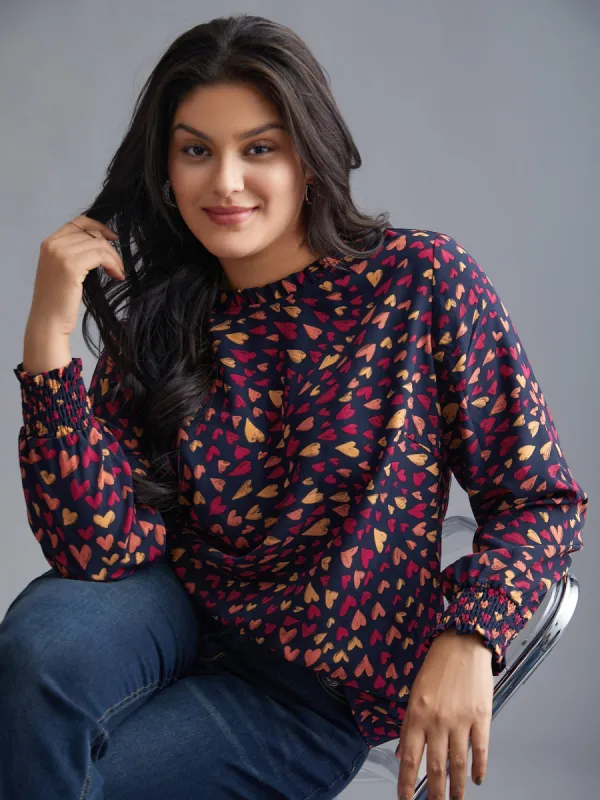 Hearts All Over Ruffled Neckline Blouse sold by Bloomchic