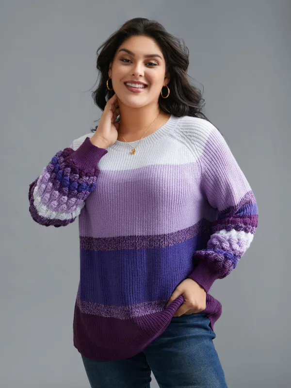 Color contrast Plisse Raglan Sleeve Pullover sold by Bloomchic