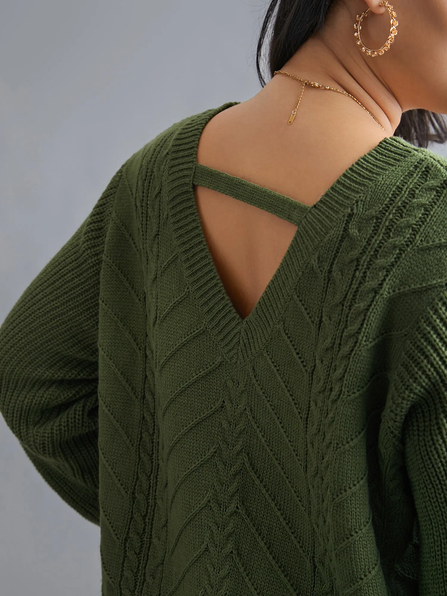 Plain Hollow Out Cable Knit Pullover sold by Bloomchic product image thumbnail 4