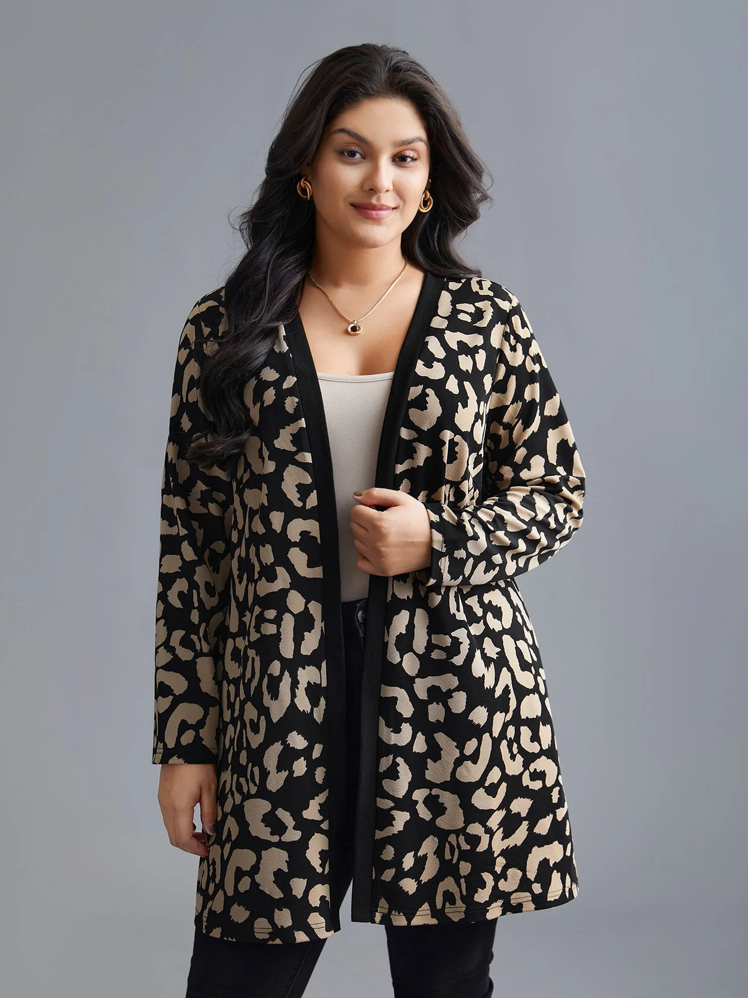 Leopard Print Color Contrast Kimono sold by Bloomchic