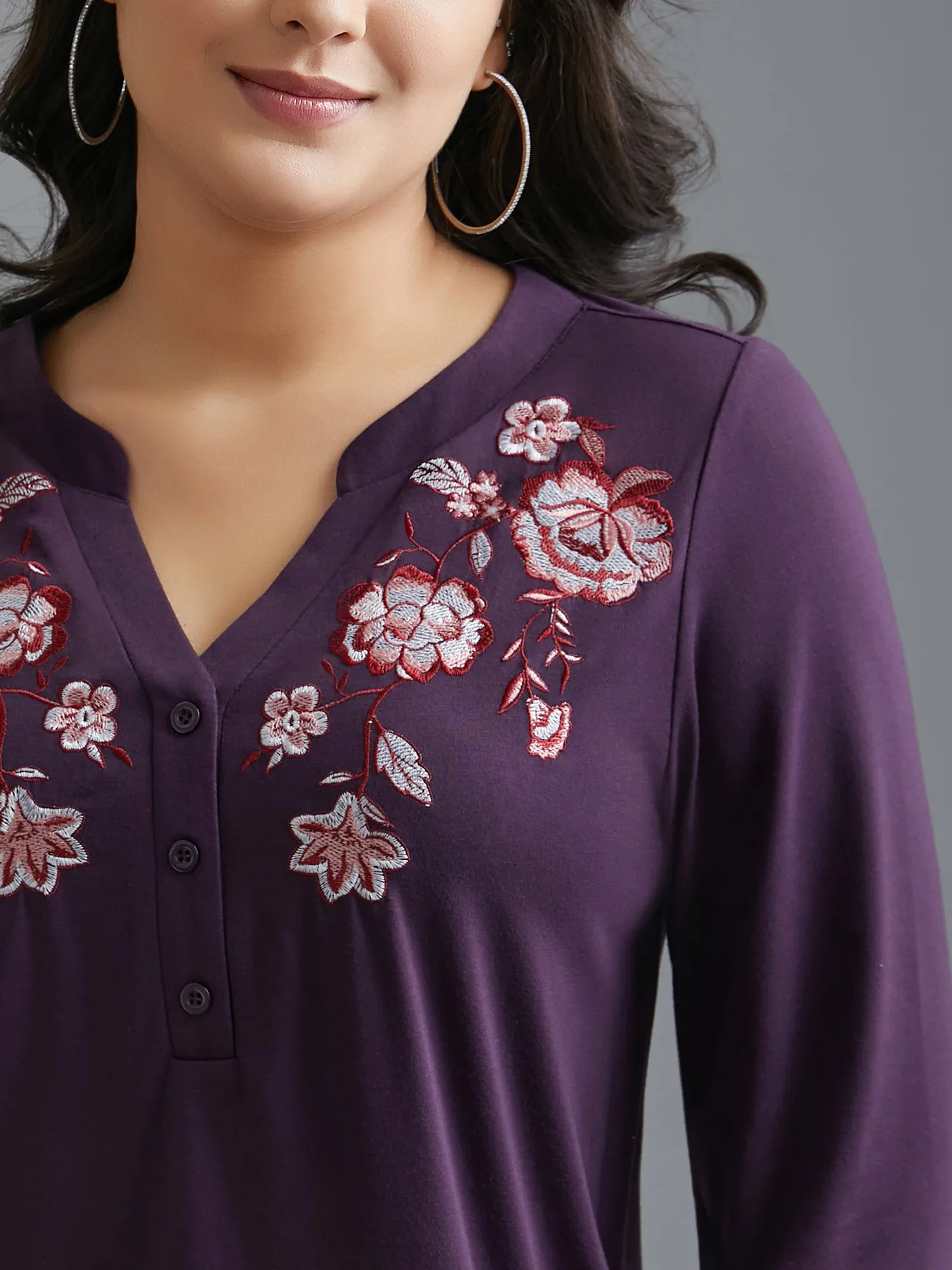 Notched Floral Embroidered Button Top sold by Bloomchic product image thumbnail 2
