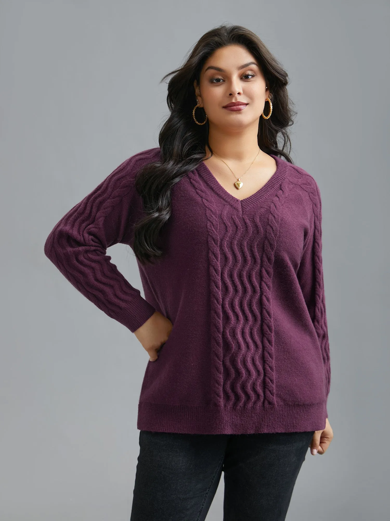 Plain V Neck Cable Knit Pullover sold by Bloomchic product image thumbnail 4