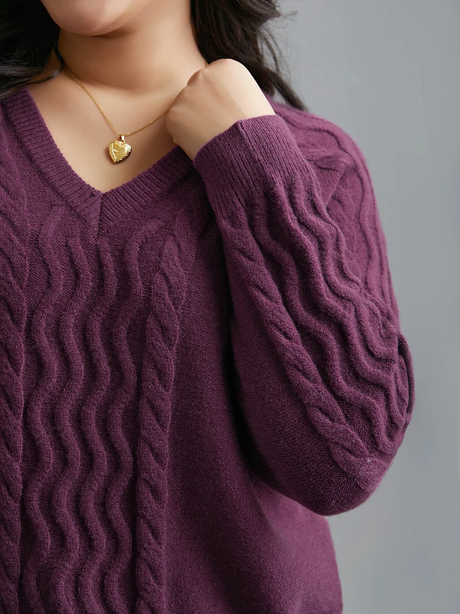 Plain V Neck Cable Knit Pullover sold by Bloomchic product image thumbnail 5