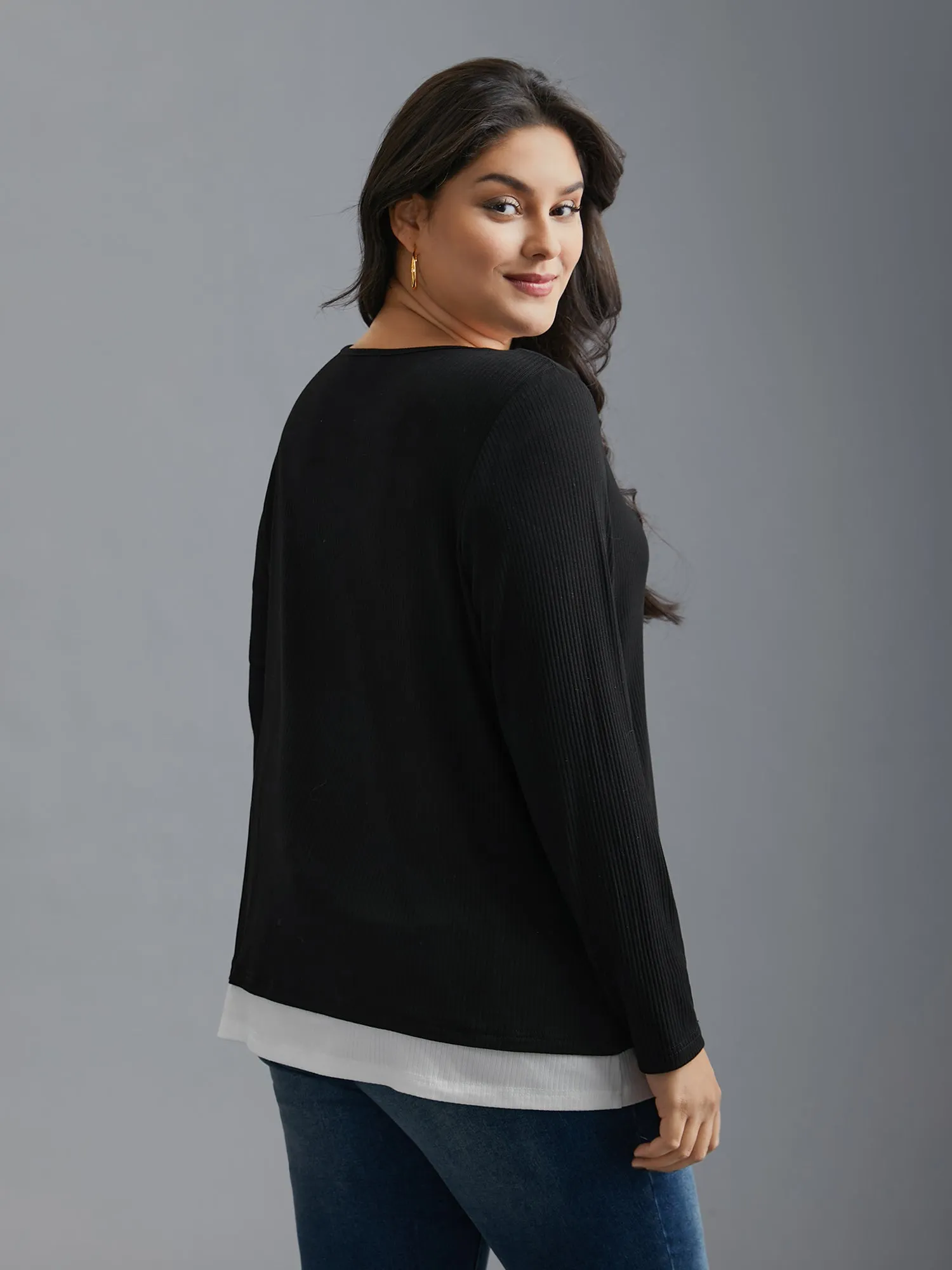 Notched Patchwork 2-In-1 Knit Top sold by Bloomchic product image thumbnail 2