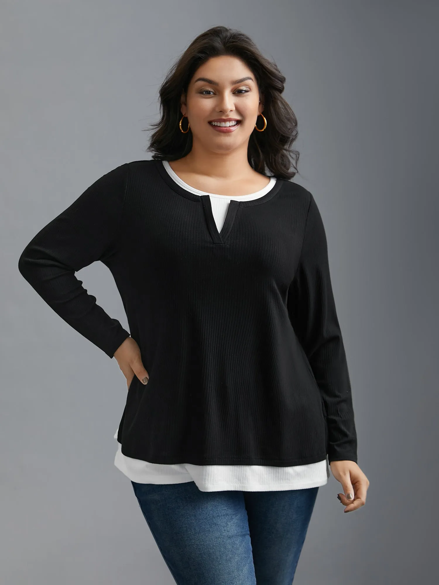 Notched Patchwork 2-In-1 Knit Top sold by Bloomchic product image thumbnail 4
