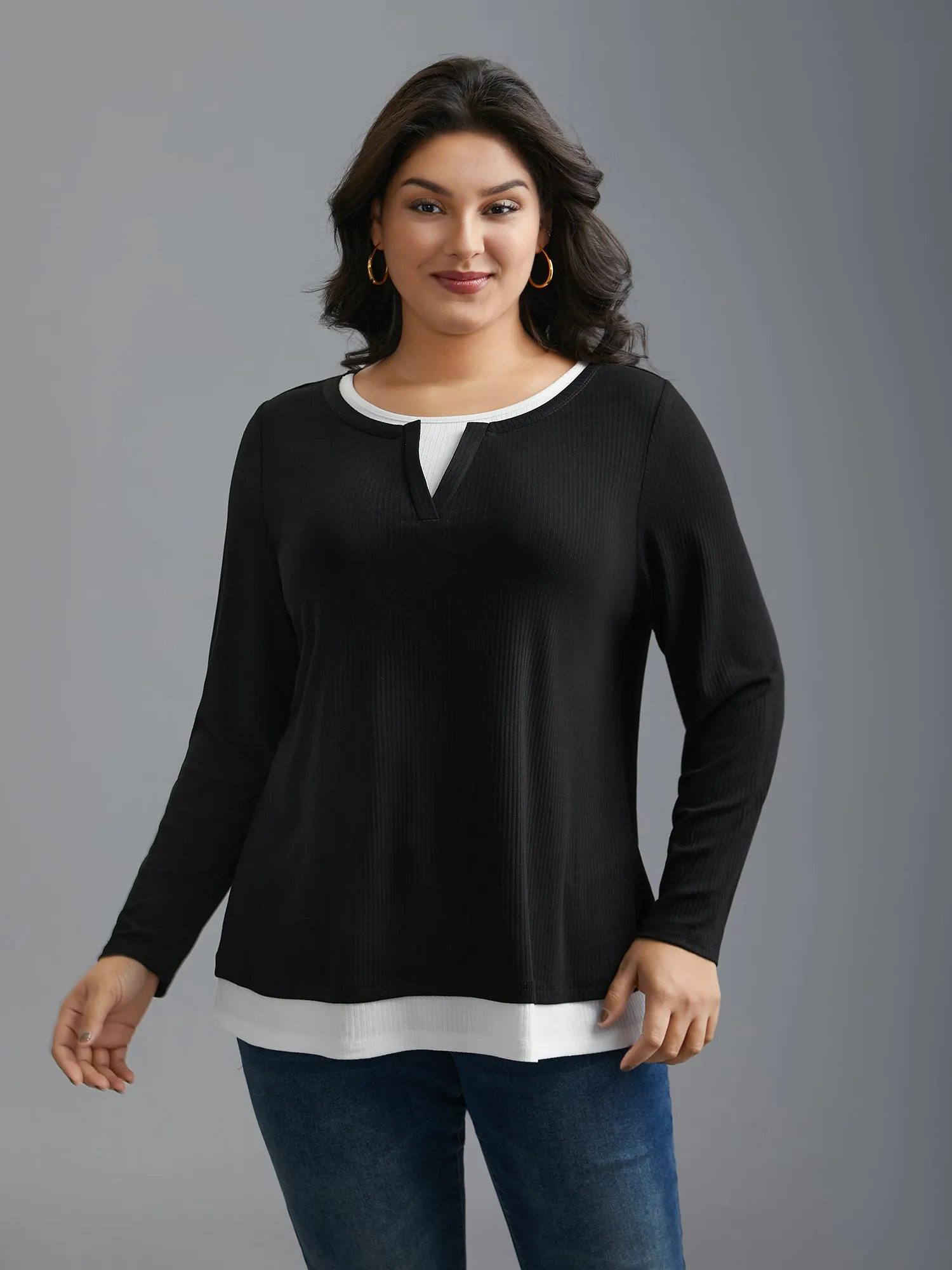 Notched Patchwork 2-In-1 Knit Top sold by Bloomchic product image thumbnail 3