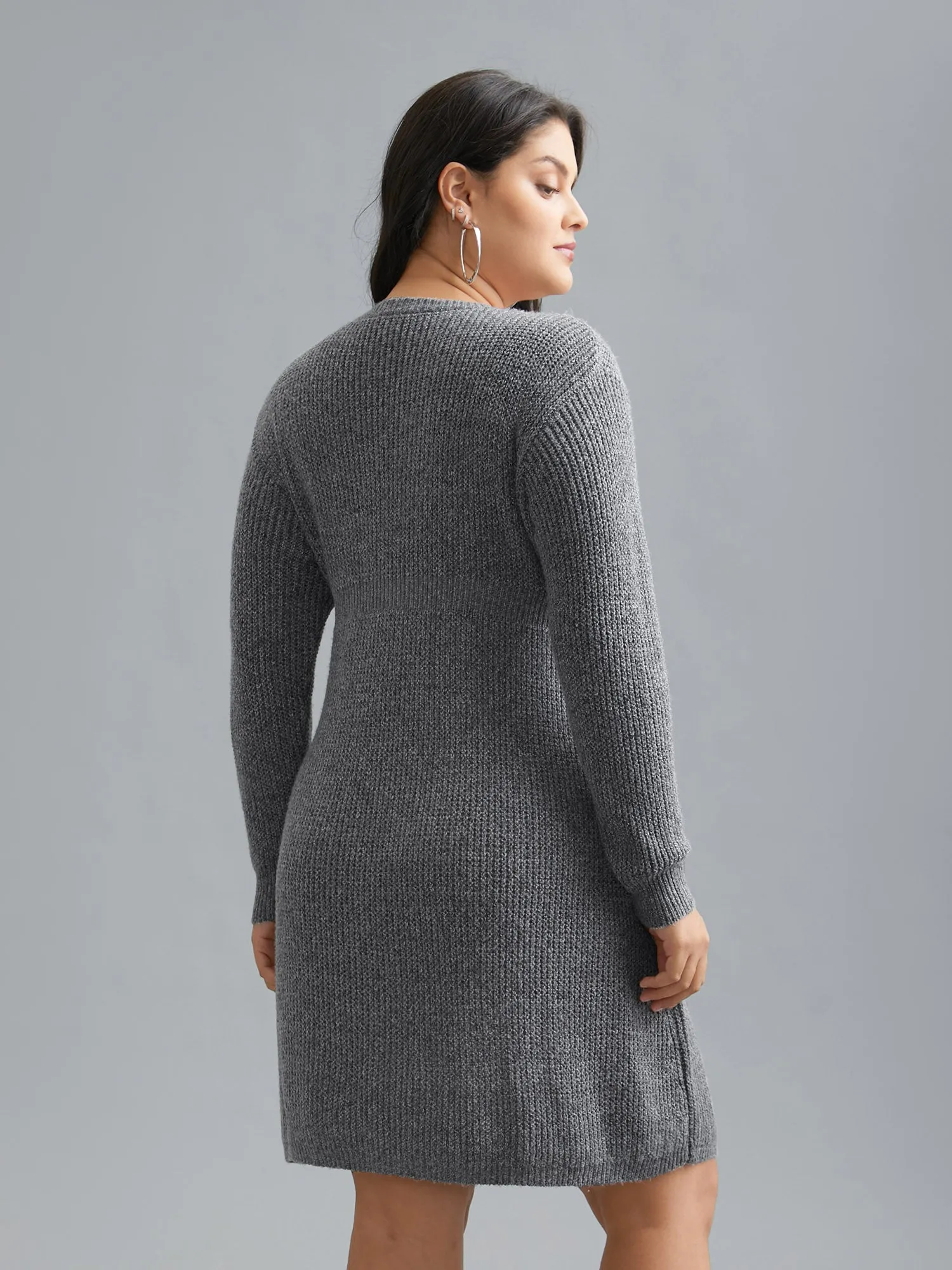 Cable Knit Ribbed Waist Cinched Midi Sweater Dress sold by Bloomchic product image thumbnail 2