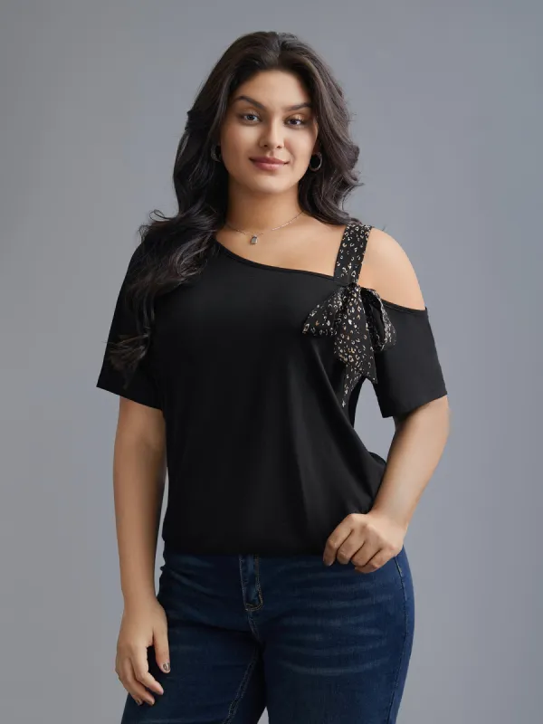 Off Shoulder Leopard Print Ties Patchwork Top sold by Bloomchic
