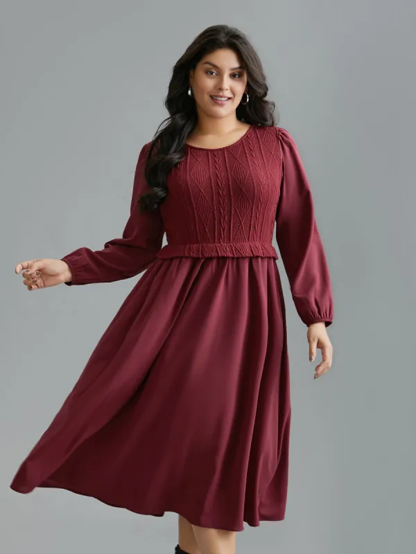 Solid Cable Knit Lantern Sleeve Dress sold by Bloomchic
