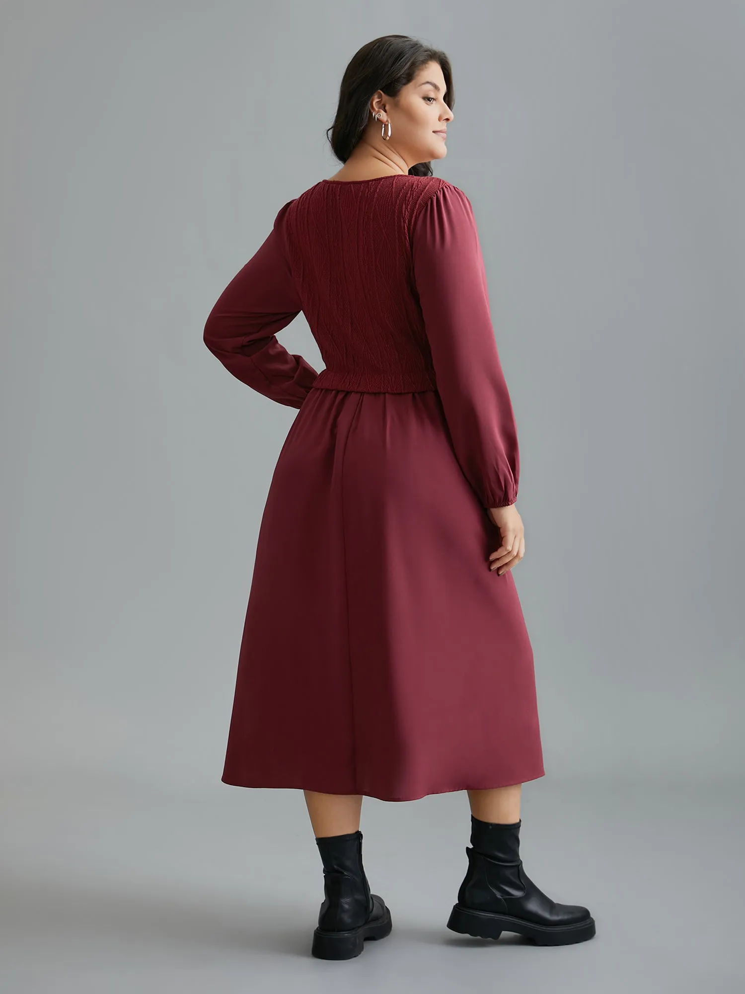 Solid Cable Knit Lantern Sleeve Dress sold by Bloomchic product image thumbnail 4