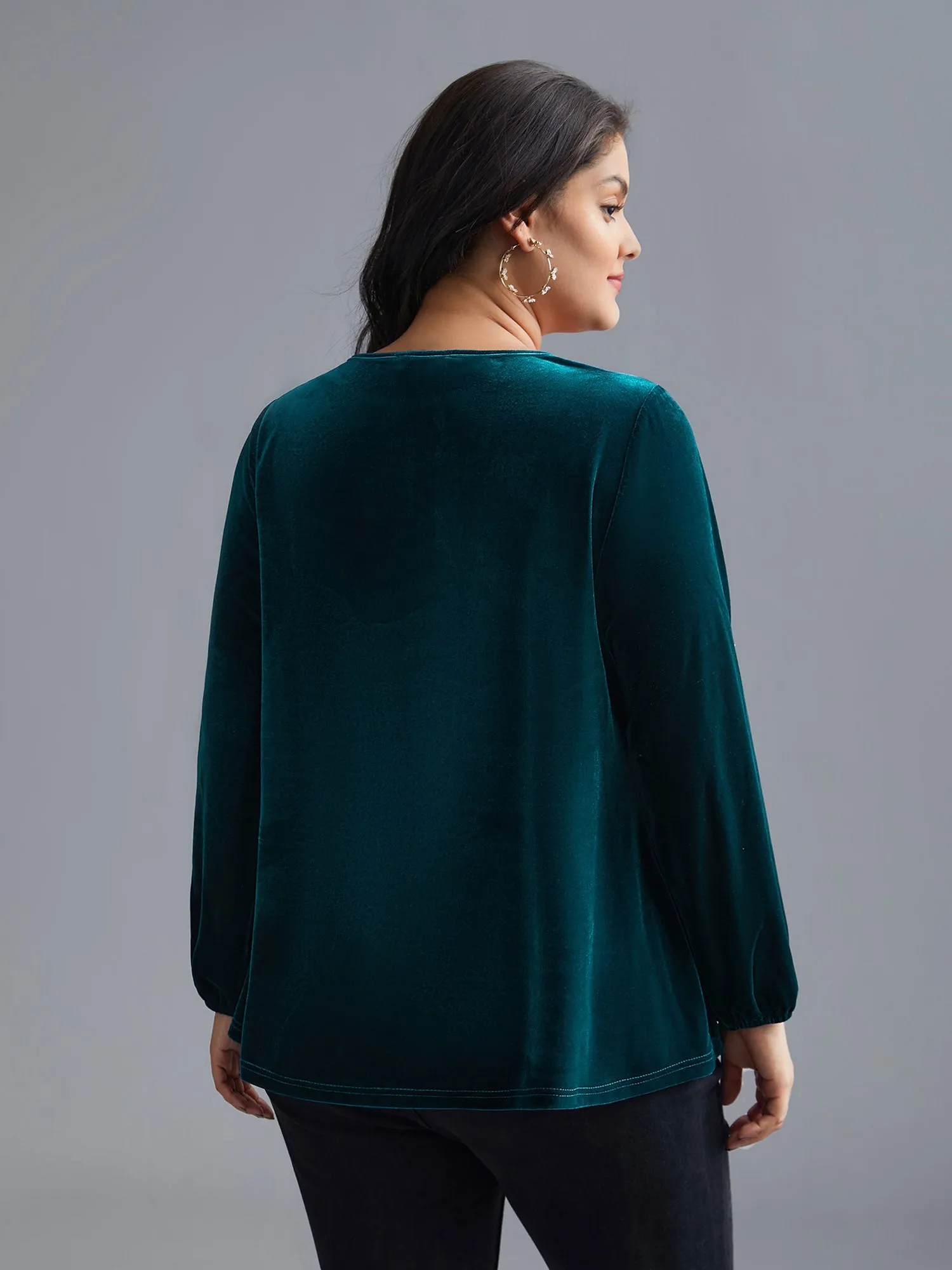 Plain Hollow Out Gathered Velvet Blouse sold by Bloomchic product image thumbnail 4