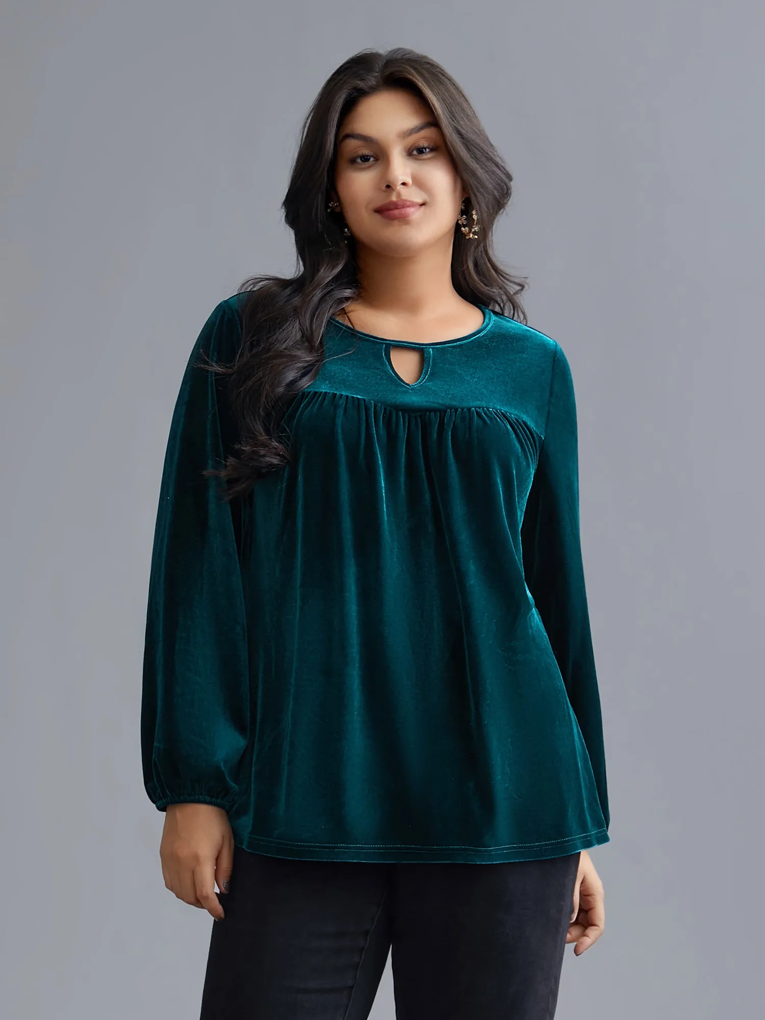 Plain Hollow Out Gathered Velvet Blouse sold by Bloomchic product image thumbnail 2