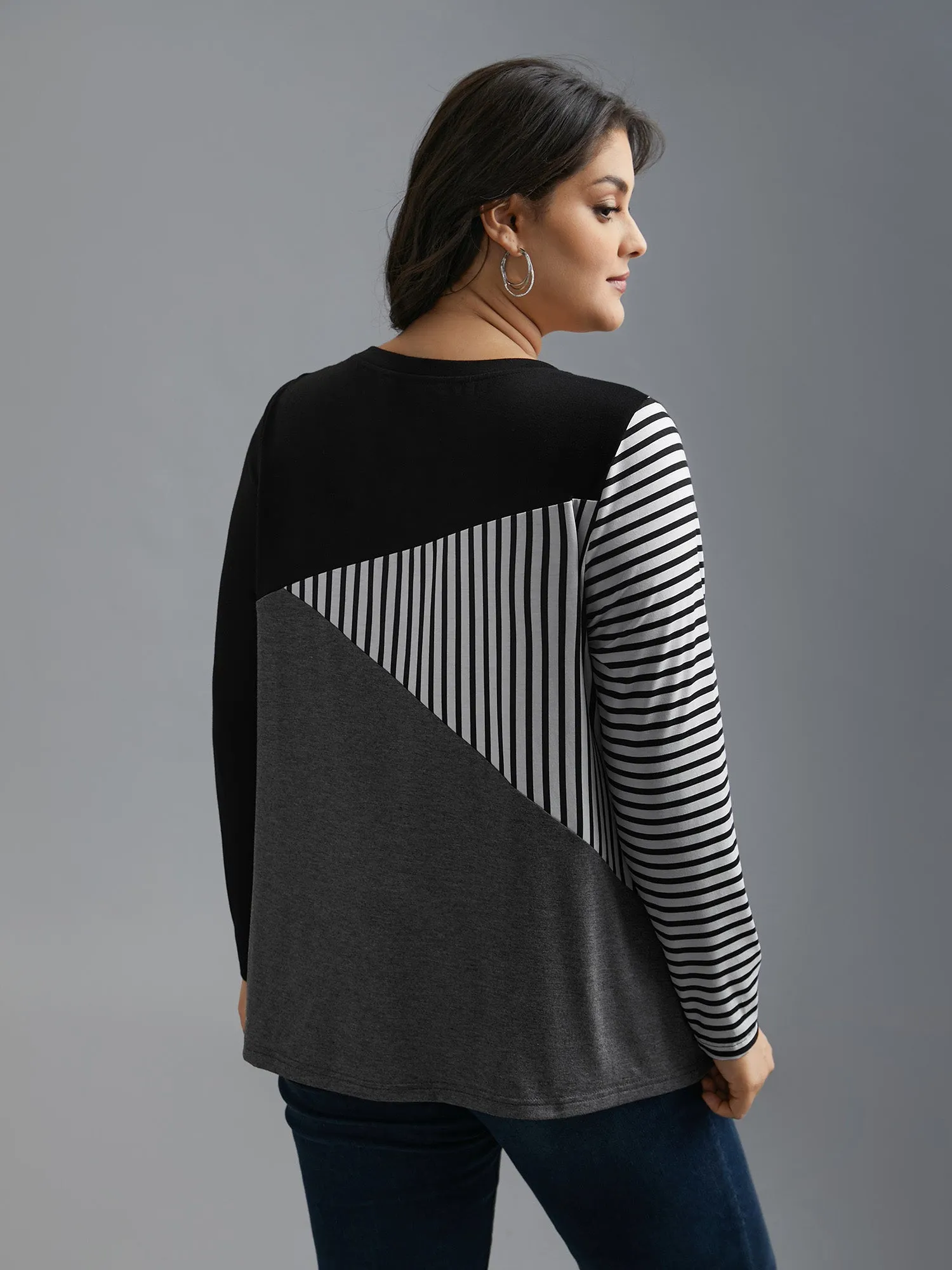 Crew Neck Striped Color Contrast Patchwork Top sold by Bloomchic product image thumbnail 4