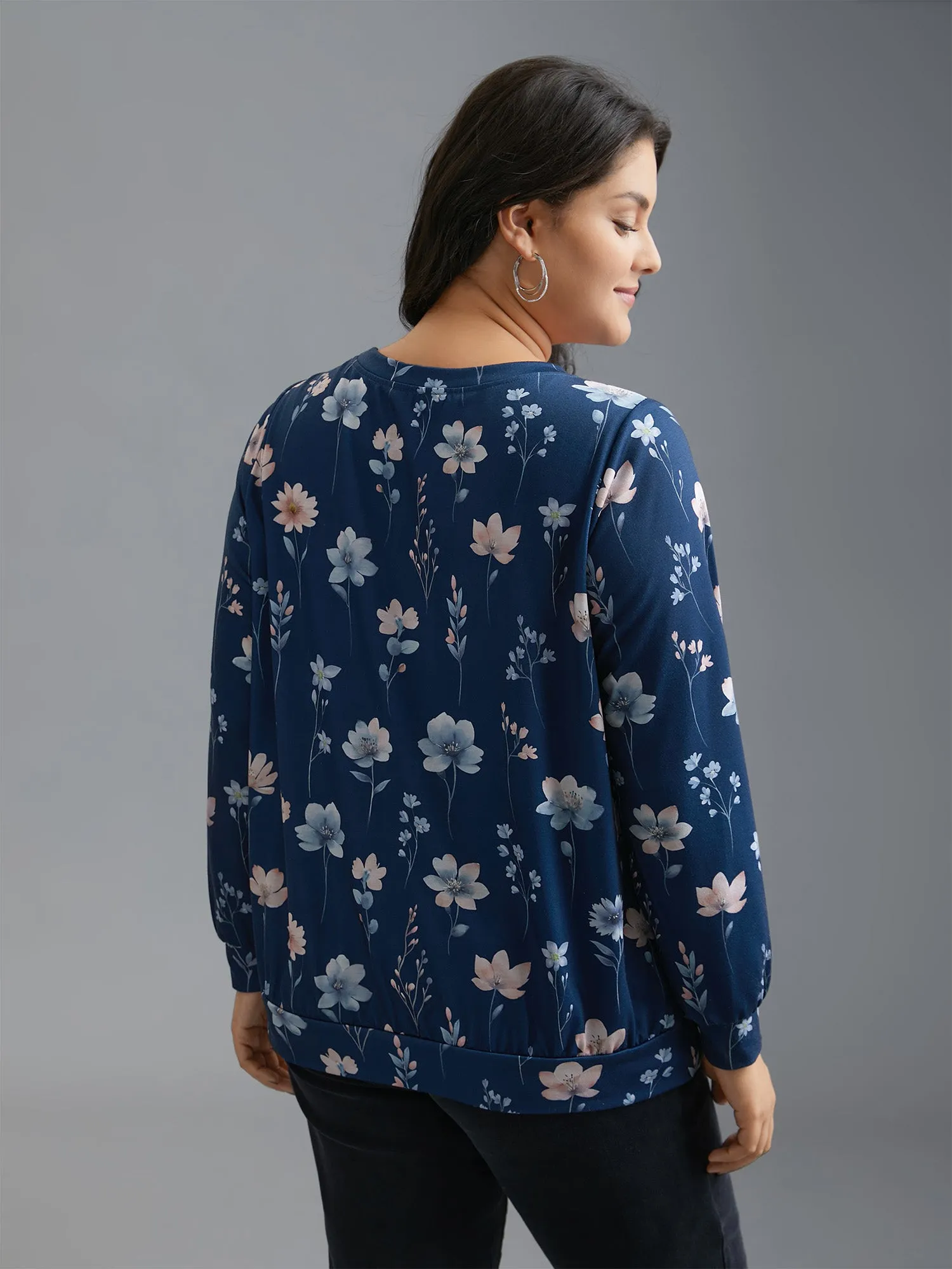 Crew Neck Floral Print Sweatshirt sold by Bloomchic product image thumbnail 4