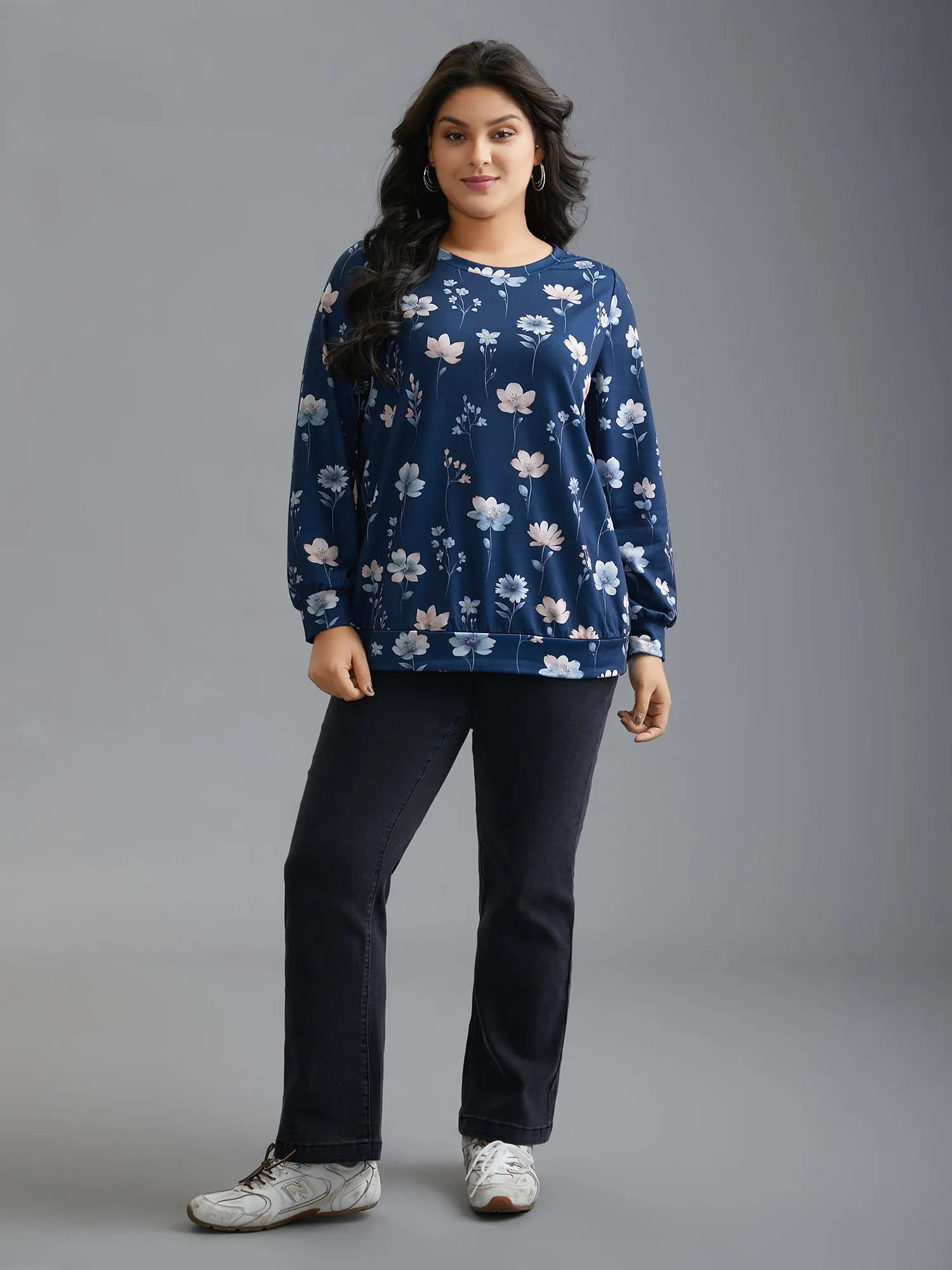 Crew Neck Floral Print Sweatshirt sold by Bloomchic product image thumbnail 5
