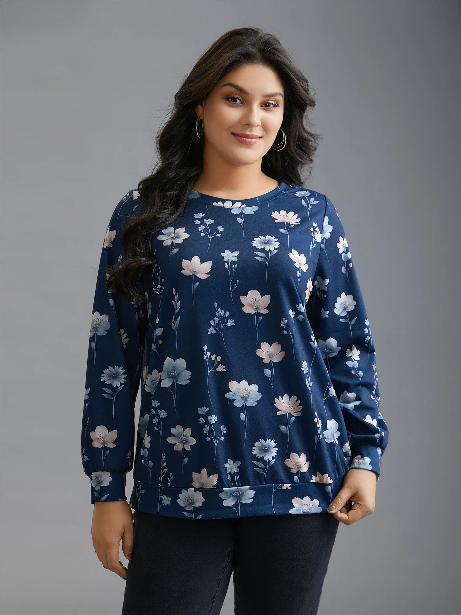 Crew Neck Floral Print Sweatshirt sold by Bloomchic product image thumbnail 3