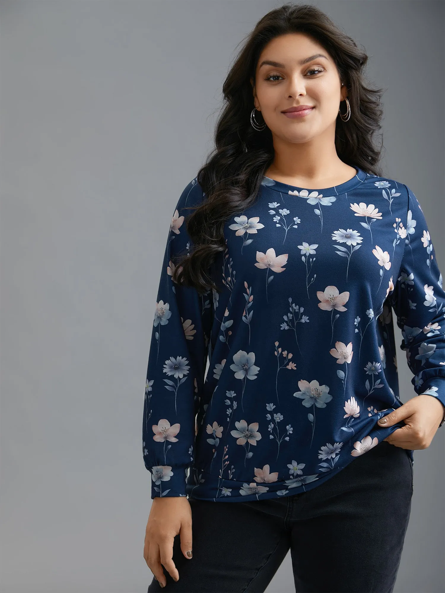 Crew Neck Floral Print Sweatshirt sold by Bloomchic product image thumbnail 2