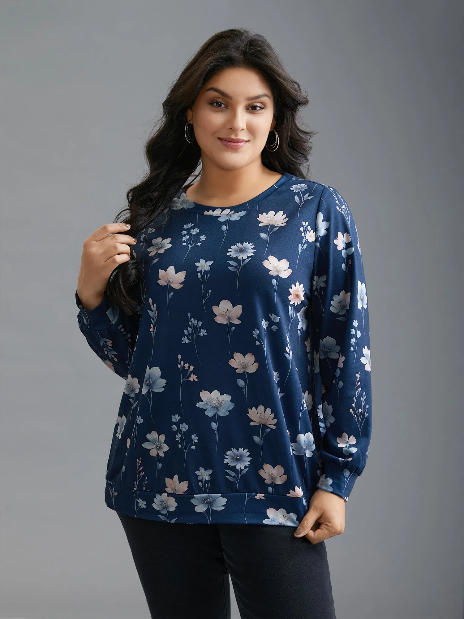 Crew Neck Floral Print Sweatshirt sold by Bloomchic