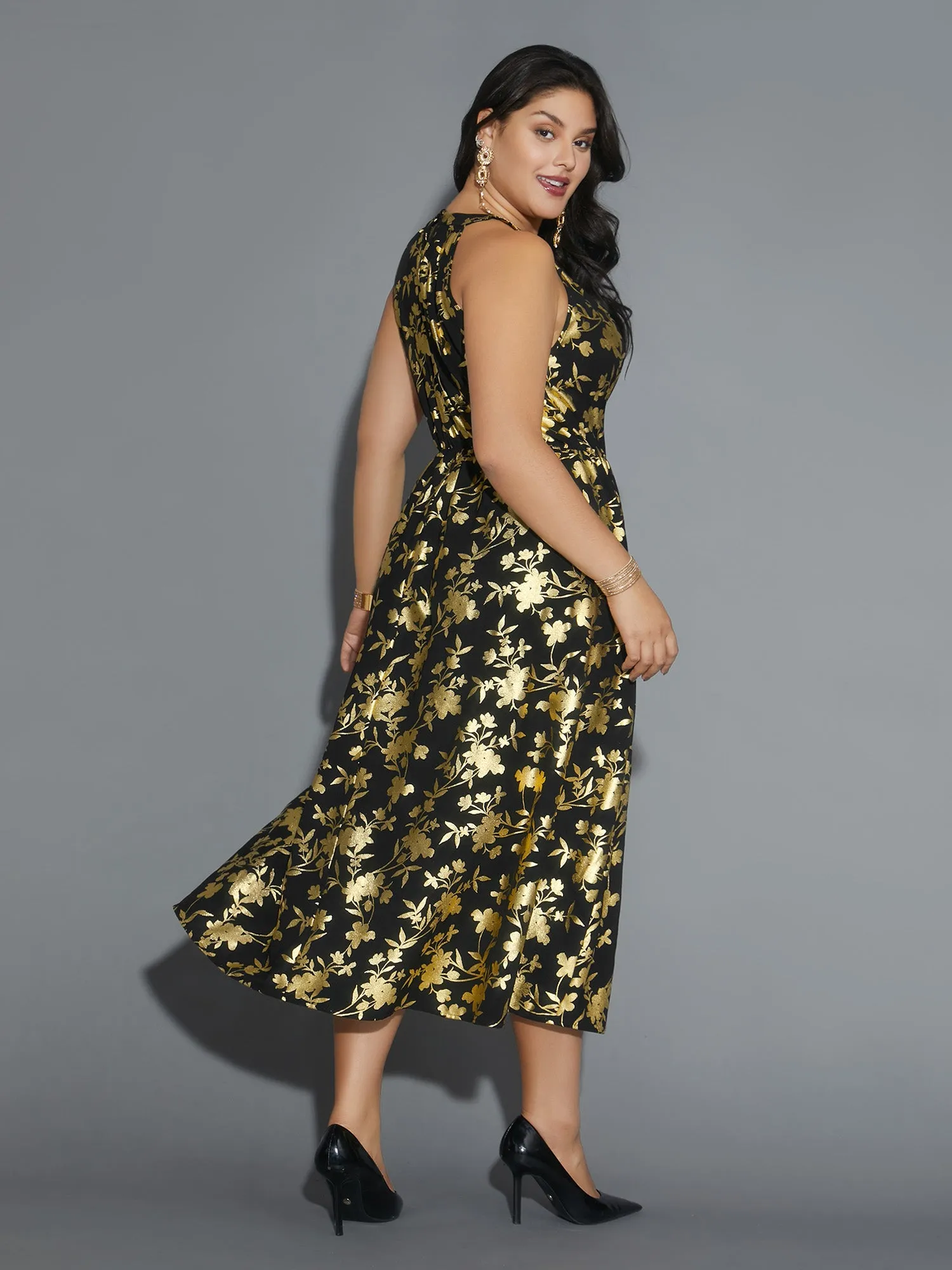 Glitter Silhouette Floral Print Sleeveless Dress sold by Bloomchic product image thumbnail 3