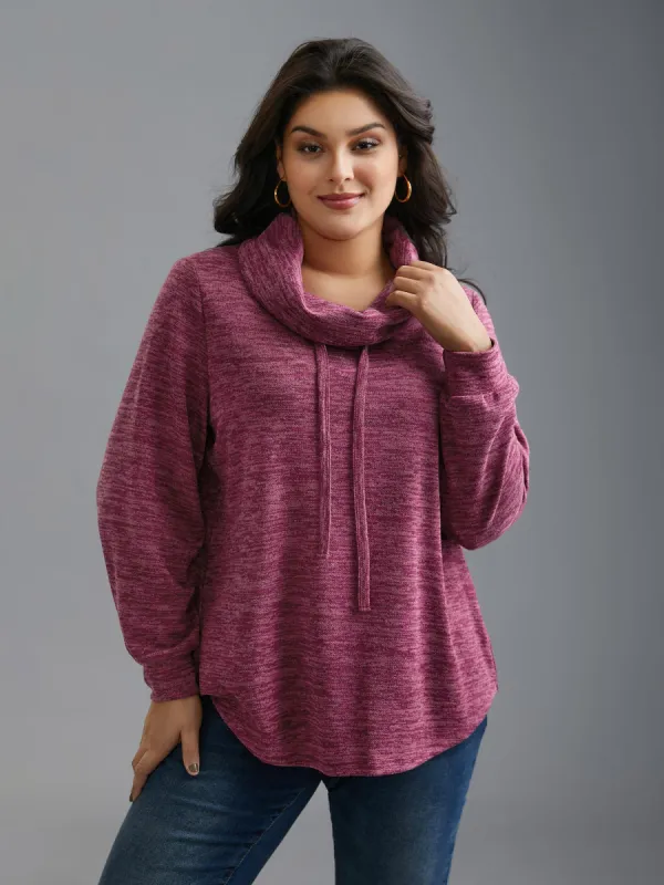 Cowl Neck Plain Heather Drawstring Sweatshirt sold by Bloomchic