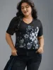 V-Neck Floral Print Fitted T-Shirt sold by Bloomchic
