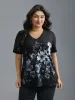 V-Neck Floral Print Fitted T-Shirt sold by Bloomchic