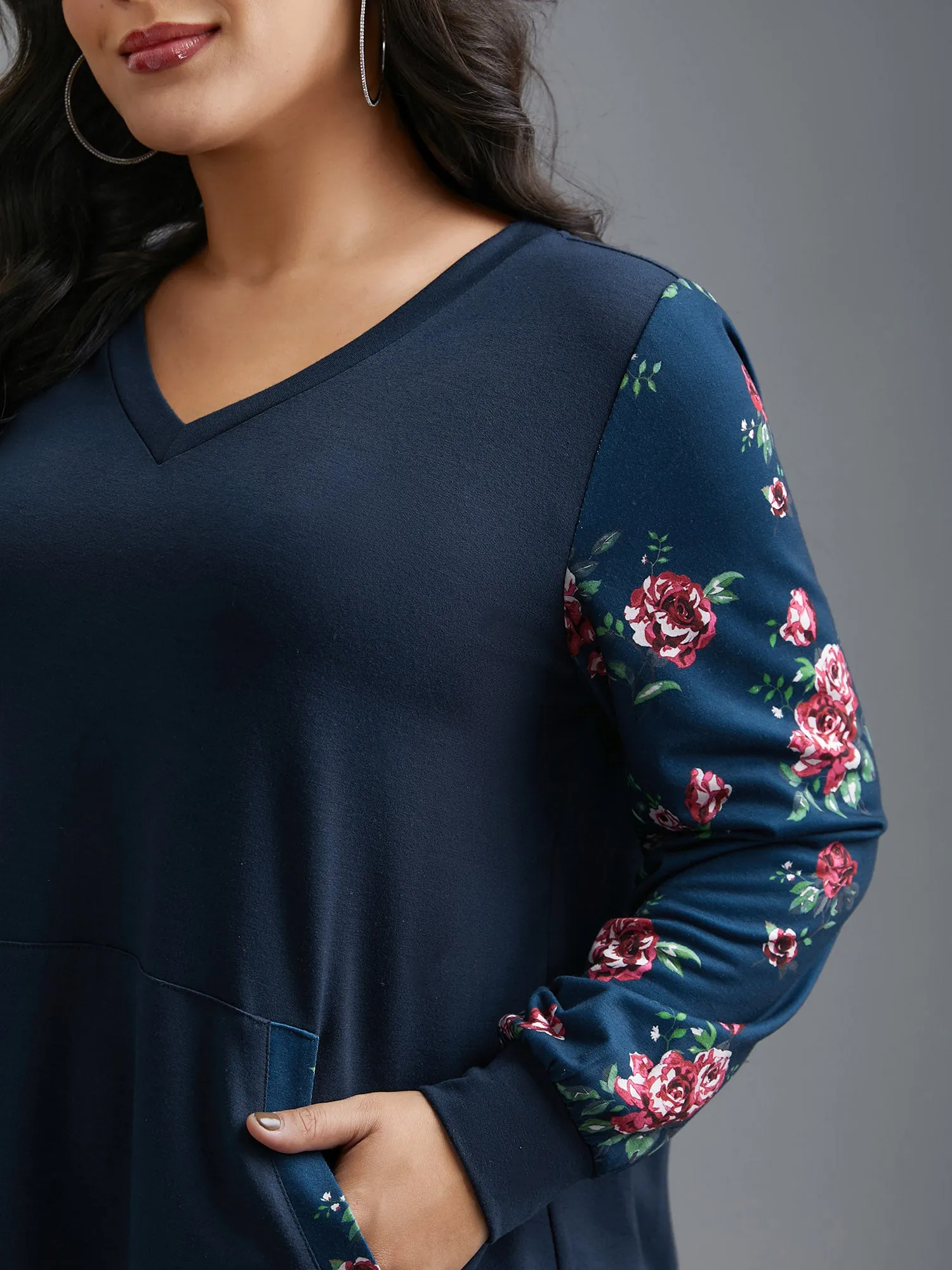 Ditsy Floral Patchwork Kangaroo Pocket Sweatshirt sold by Bloomchic product image thumbnail 3