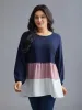Color Contrast High Low Hem Patchwork Blouse sold by Bloomchic