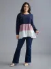 Color Contrast High Low Hem Patchwork Blouse sold by Bloomchic
