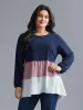 Color Contrast High Low Hem Patchwork Blouse sold by Bloomchic