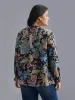Stand Collar Paisley Shirred Blouse sold by Bloomchic