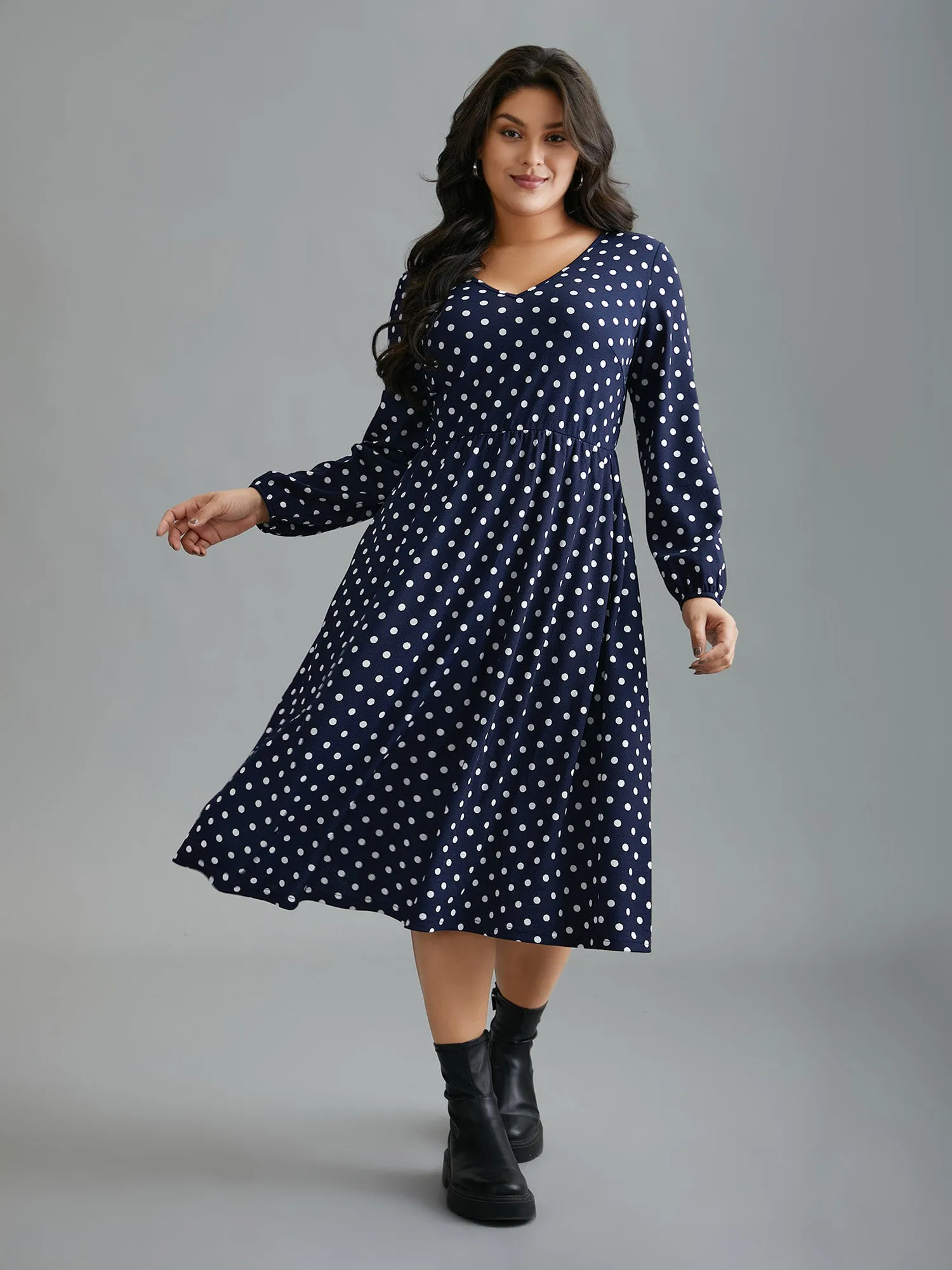 V Neck Polka Dot Midi Dress sold by Bloomchic product image thumbnail 3