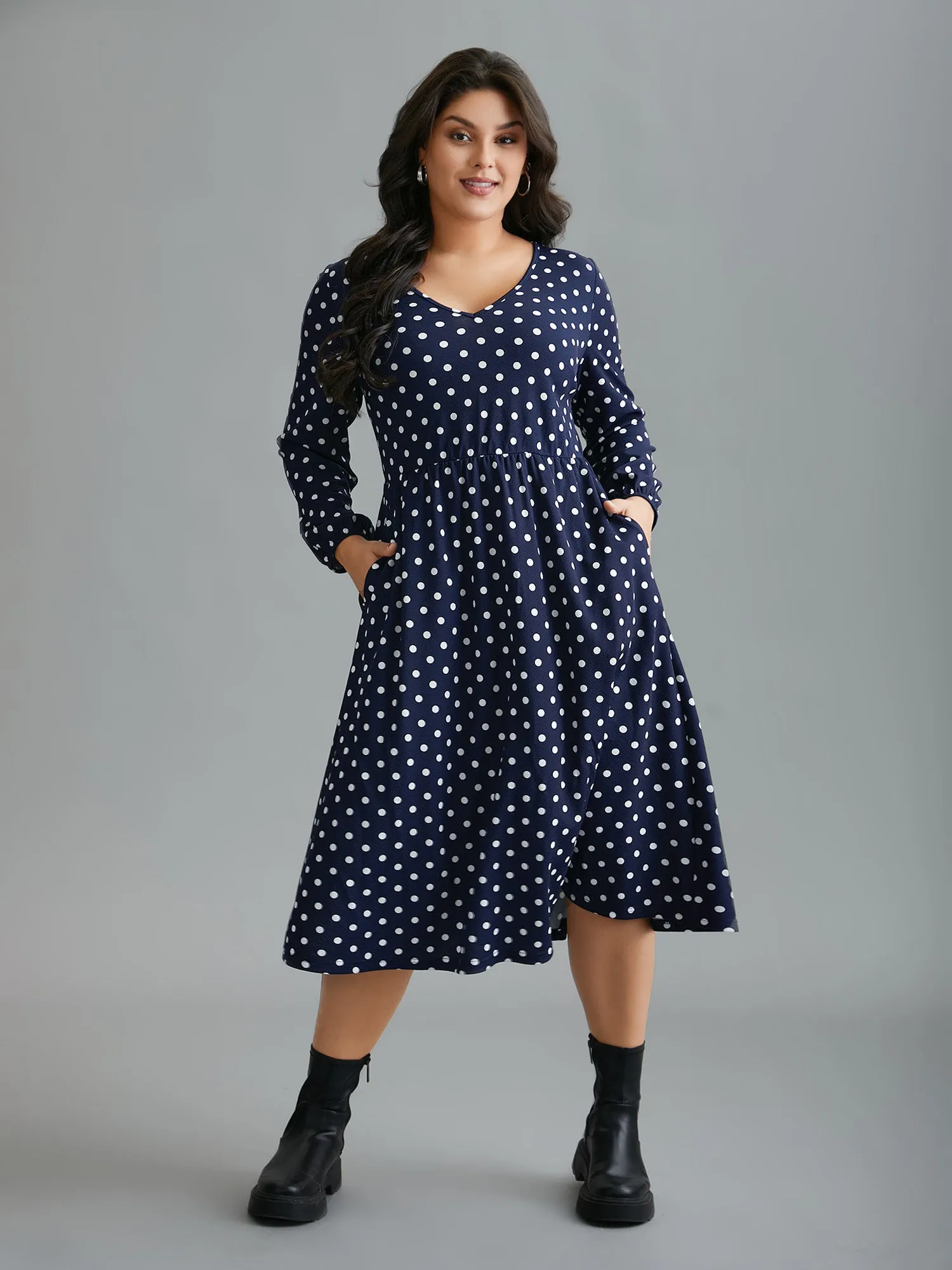 V Neck Polka Dot Midi Dress sold by Bloomchic product image thumbnail 4