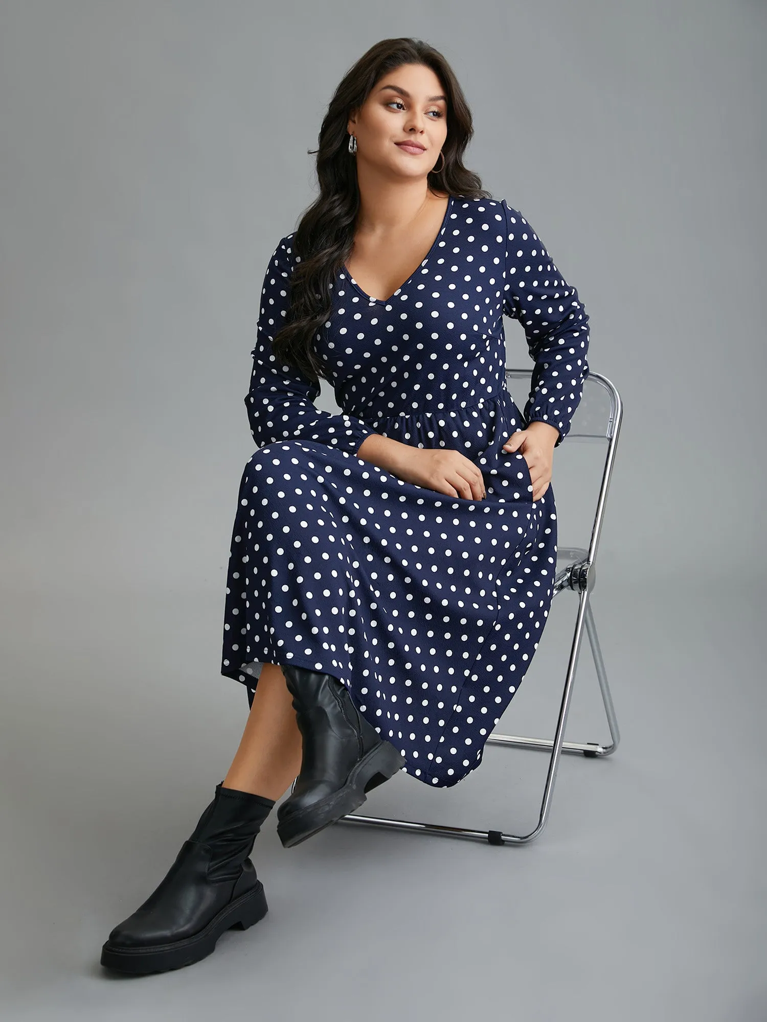 V Neck Polka Dot Midi Dress sold by Bloomchic
