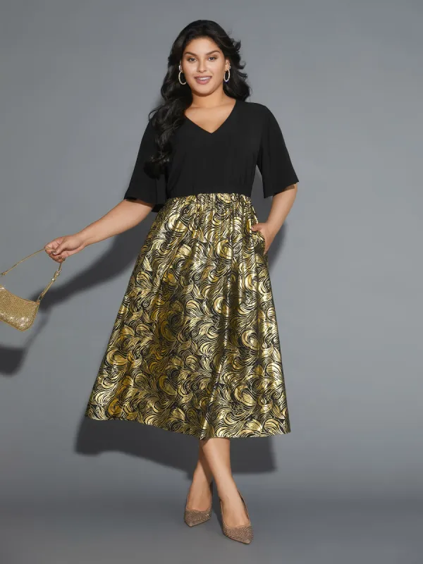 V Neck Glitter Flounce Sleeve Dress sold by Bloomchic