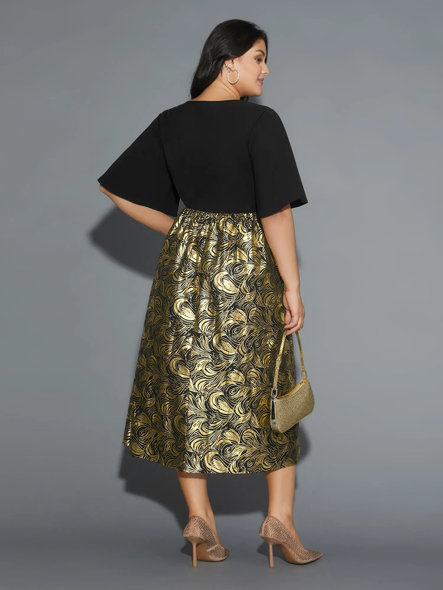 V Neck Glitter Flounce Sleeve Dress sold by Bloomchic product image thumbnail 4