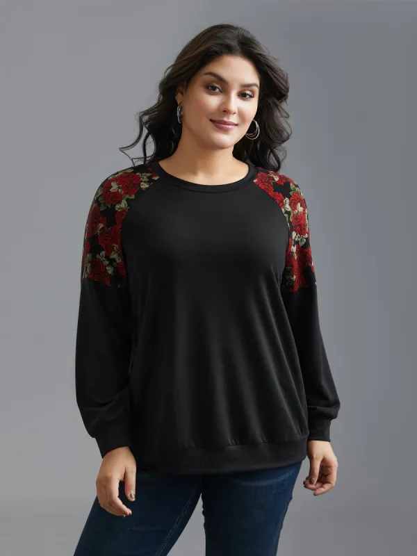 Floral Raglan Sleeve Stretchy Fitted Sweatshirt sold by Bloomchic