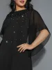 Rhinestone Ruffle Sleeve Mesh Patchwork Dress sold by Bloomchic